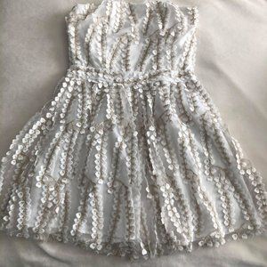 Short Strapless Ivory Embroidered-Lace Party Dress